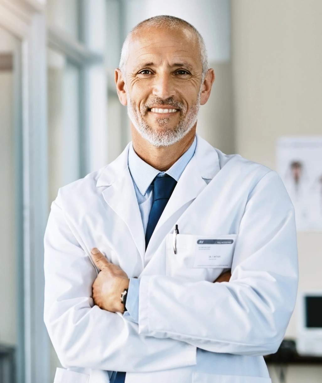 senior doctor working pose